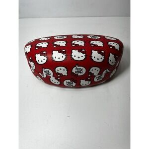 Hello Kitty Eye Hard Glass Case Red White Black 6x3" Lined Zipper